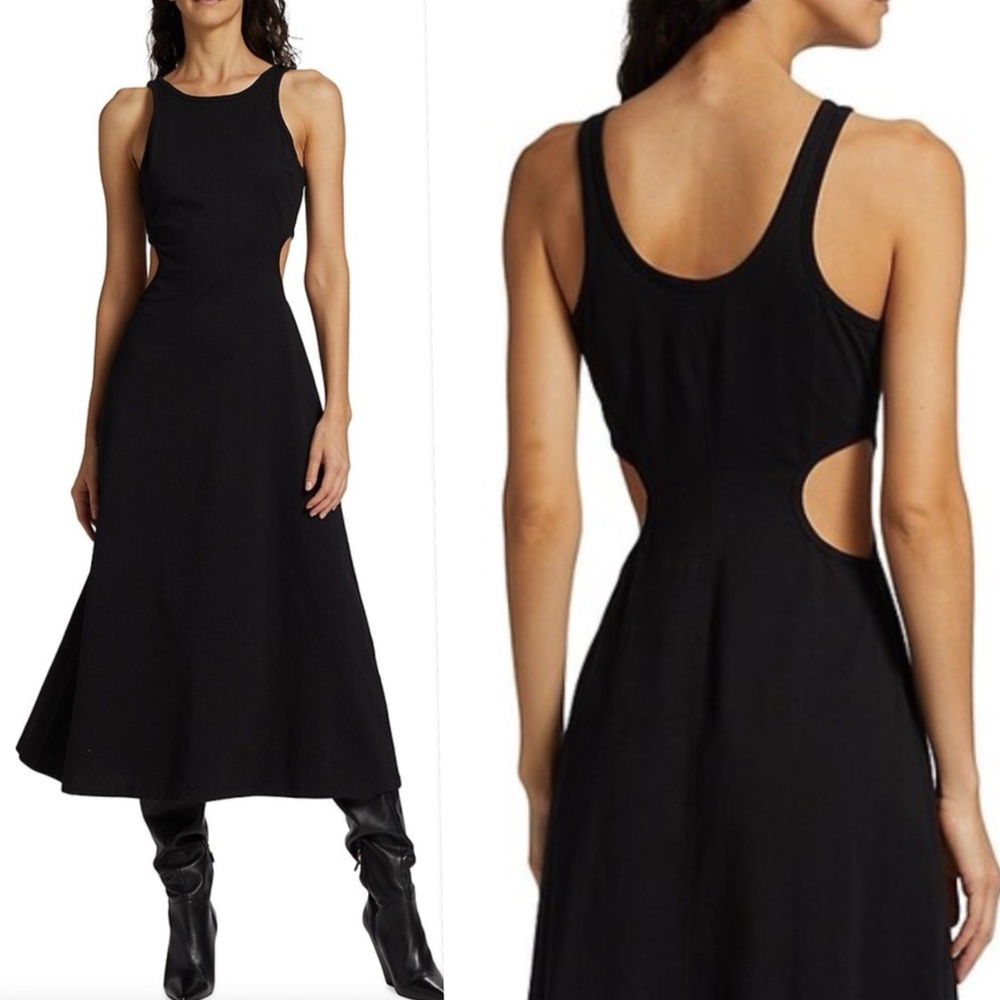 FRAME Cut-out Midi Dress Cotton Jersey In Black Noir Size L/G